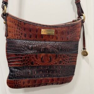 Brahmin Two-Tone Brown Croc-Embossed Shoulder Bag